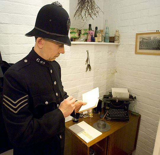 A Gloucestershire police officer of yesteryear on duty at Tetbury Police Museum. 